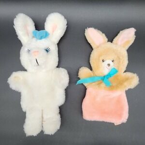 Animal Fair White Tan Plush‎ Bunny Hand Puppet Vintage Easter Retro Toy